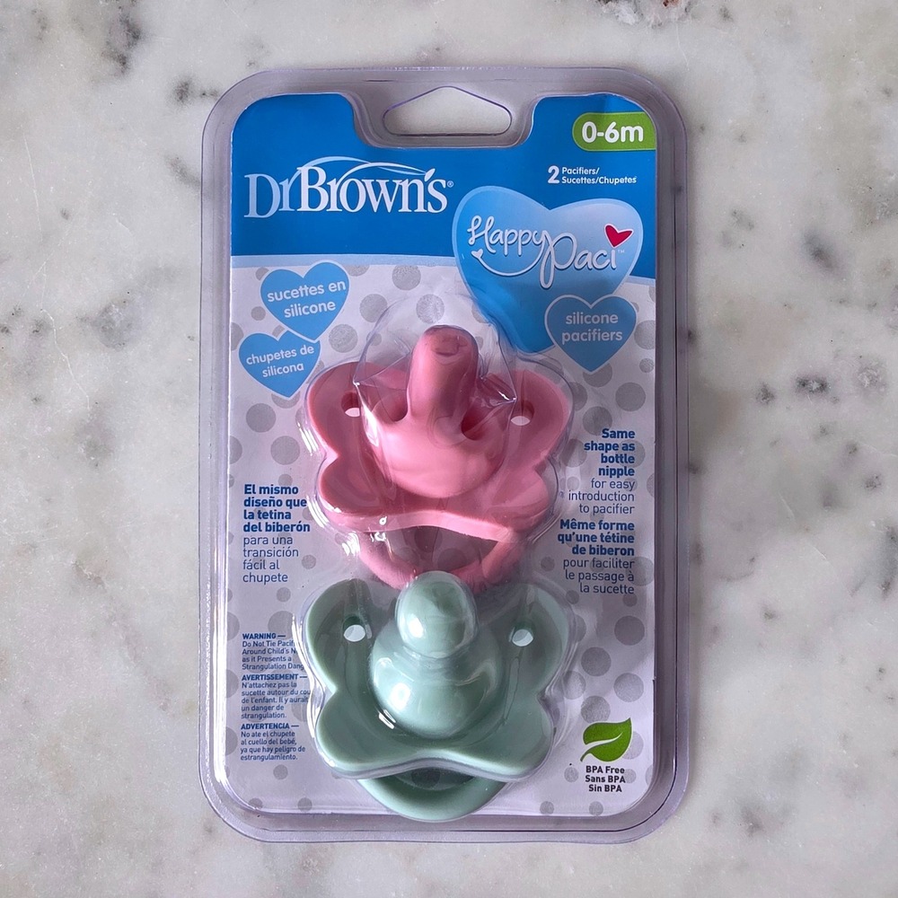 Dr. Brown's HappyPaci Silicone Pacifiers 0-6m 2-Pack Pink Green Baby Infant